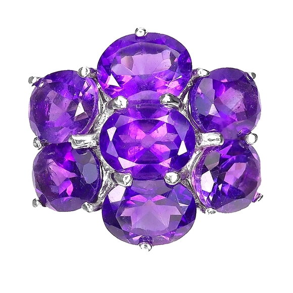 Natural Amethyst 9x7mm 14K White Gold on 925 Sterling‎ Silver Ring Size 6.75 - Picture 1 of 7